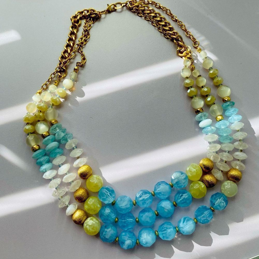 Beautiful Three Strand beaded necklace with goldtone chain